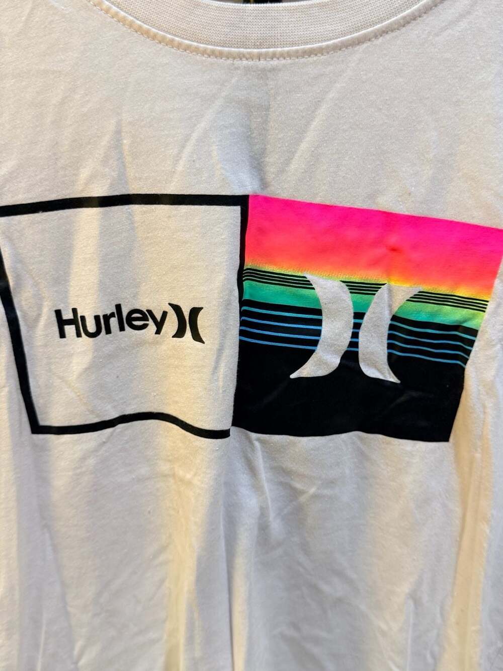 Hurley Boys White Gradient Halfer Short Sleeve Graphic T-Shirt Size L 12-13
